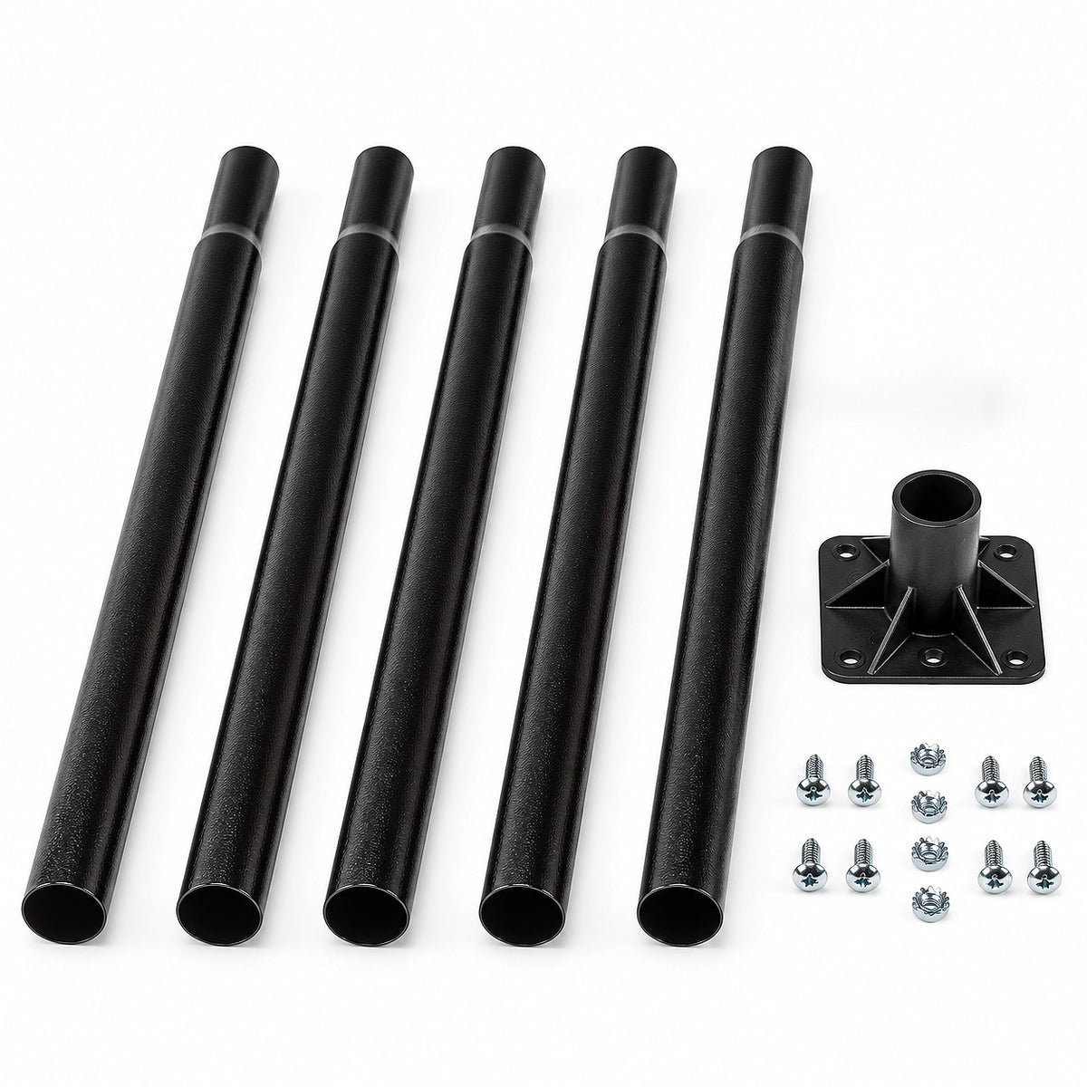 Duncraft sectional pole showing five tubular sections of the pole with the flat adapter and hardware.