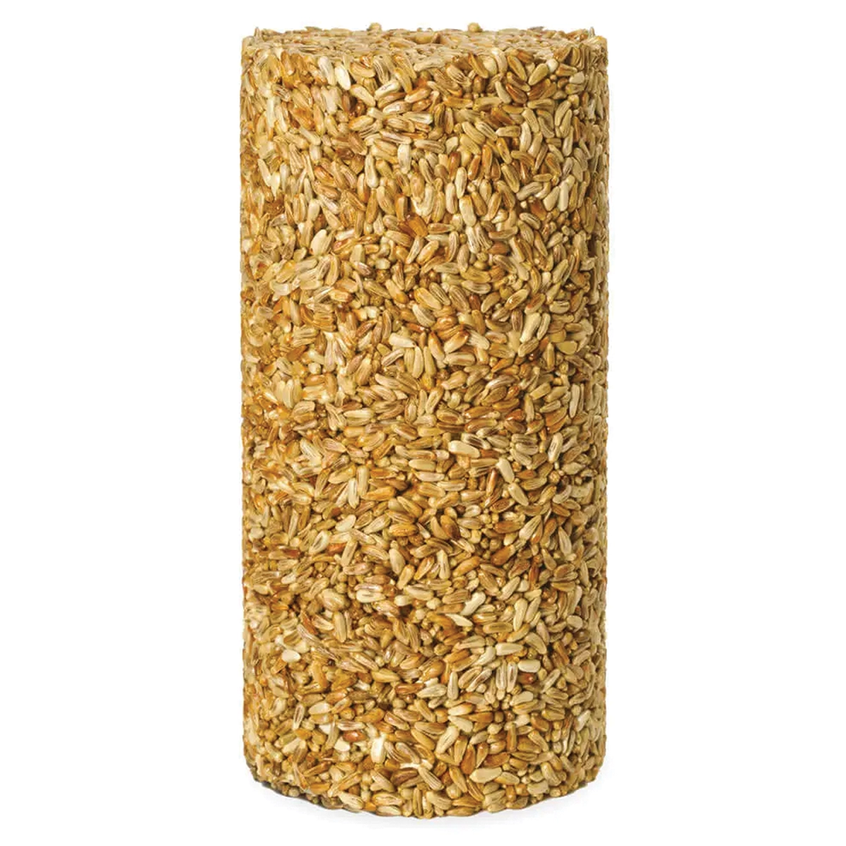 Golden Safflower Seed Log, Regular: A solid cylinder of compressed safflower seeds for wild birds, featuring a center hole for easy feeder placement, discouraging squirrels.