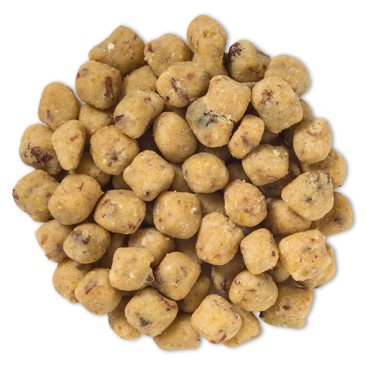 Bluebird Suet Nuggets, Set of 3, beige pellets resembling dry kibble, made from corn, peanuts, suet, oats, and raisins for bird feeding.