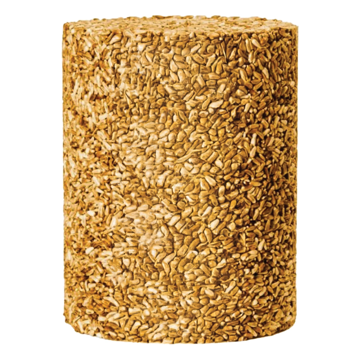 Golden Safflower Seed Log, Jumbo: A solid cylinder of compressed seeds designed to deter squirrels, ideal for cardinals and grosbeaks with a center hole for easy feeding.