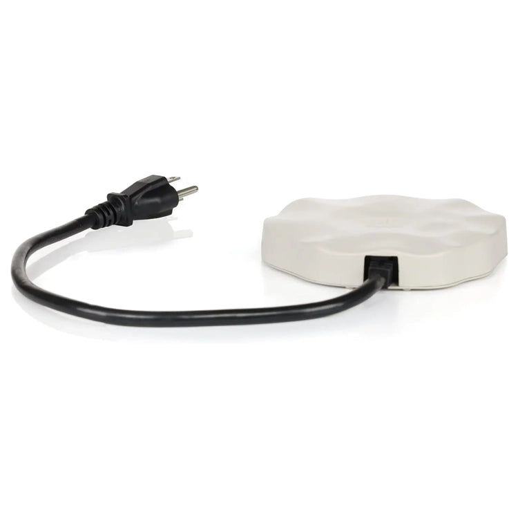 Heated Rock Bird Bath De-icer with attached Euro-style power cord, designed to maintain open water for birds in freezing temperatures.