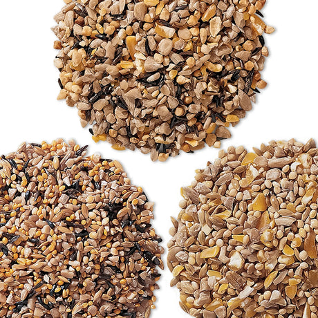 Duncraft Gardener's No-Waste Wild Bird Seed Sampler, Set of 3, showcasing a mixture of premium seeds, ideal for attracting birds and preventing lawn sprouting.