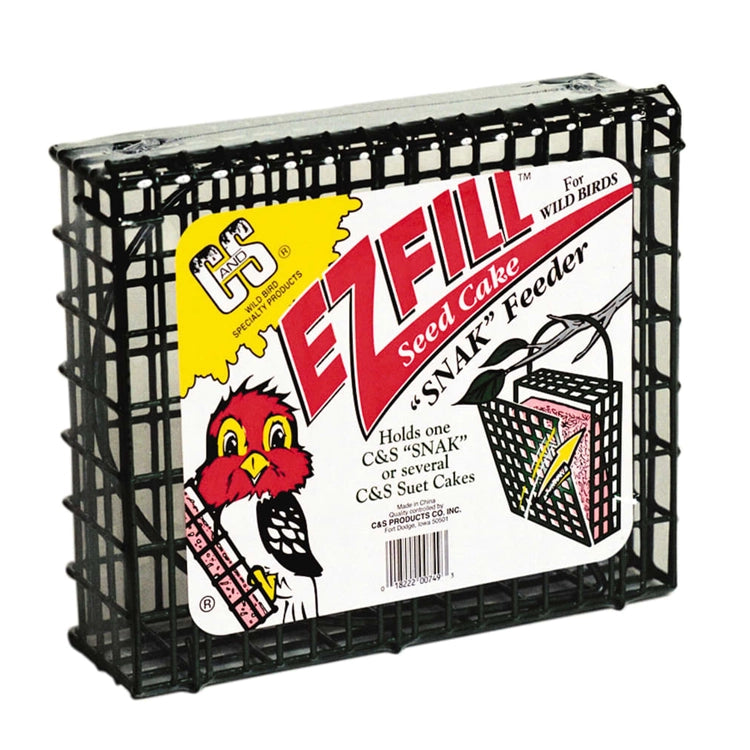 EZ Fill Suet & Block Feeding Basket, black wire-mesh, holds large suet blocks, features easy top-fill and green vinyl coating for bird feeding.
