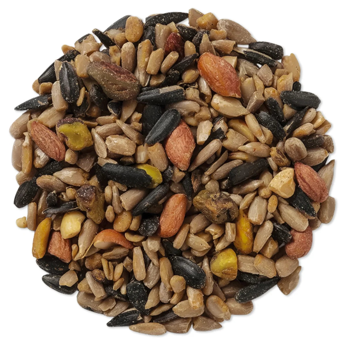 Wild Delight Sizzle N' Heat Wild Bird Seed, 5-lb bag, featuring a close-up of spicy chili seed mix with nuts, designed to attract birds and repel squirrels.