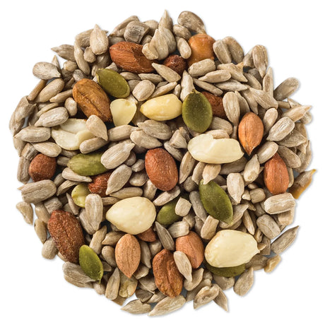 Wild Delight Deck, Porch N' Patio Wild Bird Seed, 5-lb bag with sunflower kernels, peanuts, pistachios, and hulled pumpkin seed for no-waste bird feeding.