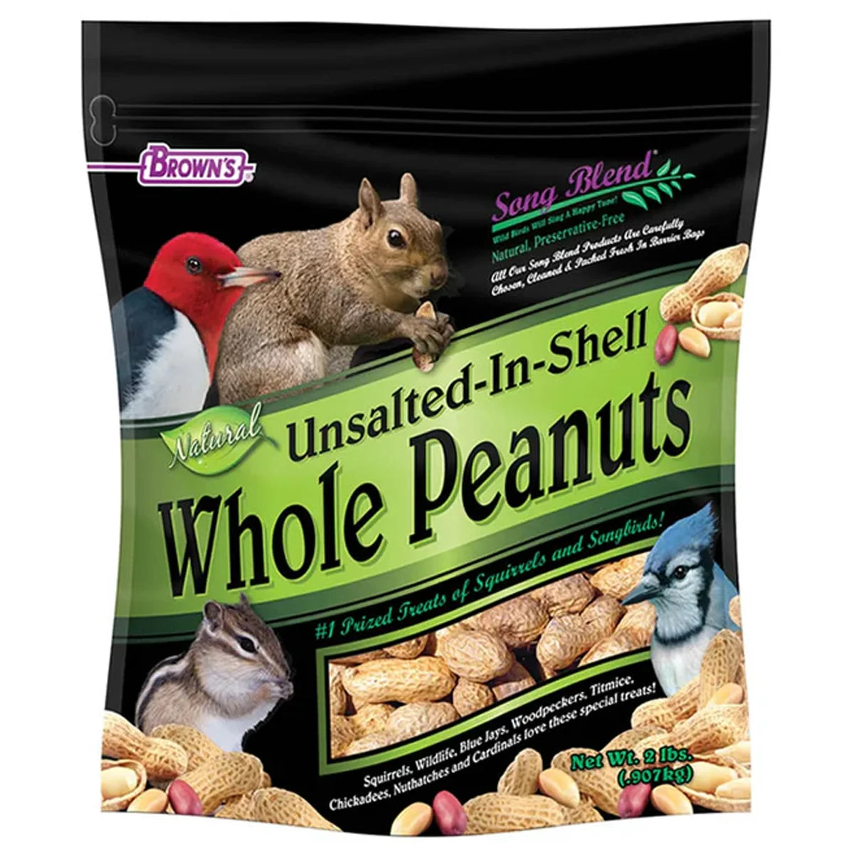 Brown's Unsalted In-Shell Whole Peanuts, 10 lbs.; ideal for bird feeders, providing high-energy nutrition for woodpeckers, jays, and other wildlife.