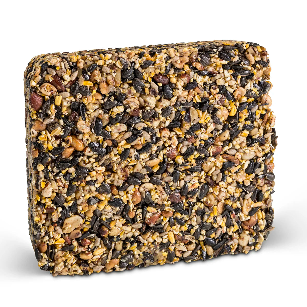 Woodpecker Seed Cake, a compressed block of mixed seeds, including peanuts and sunflower seeds, designed for easy placement in bird feeders to attract various birds.