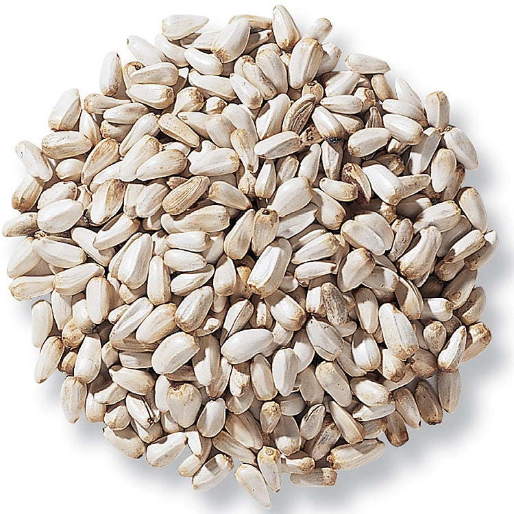 Duncraft Safflower Wild Bird Seed, 5-lb bag, featuring a pile of white seeds known for attracting birds while deterring squirrels.