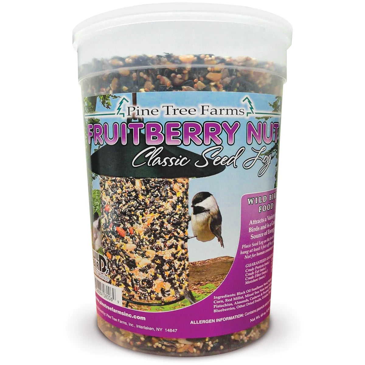 Fruitberry Nut Seed Log, Jumbo; a 68 oz. seed cylinder featuring mixed seeds, nuts, and berries, designed for attracting diverse birds to your outdoor feeder.