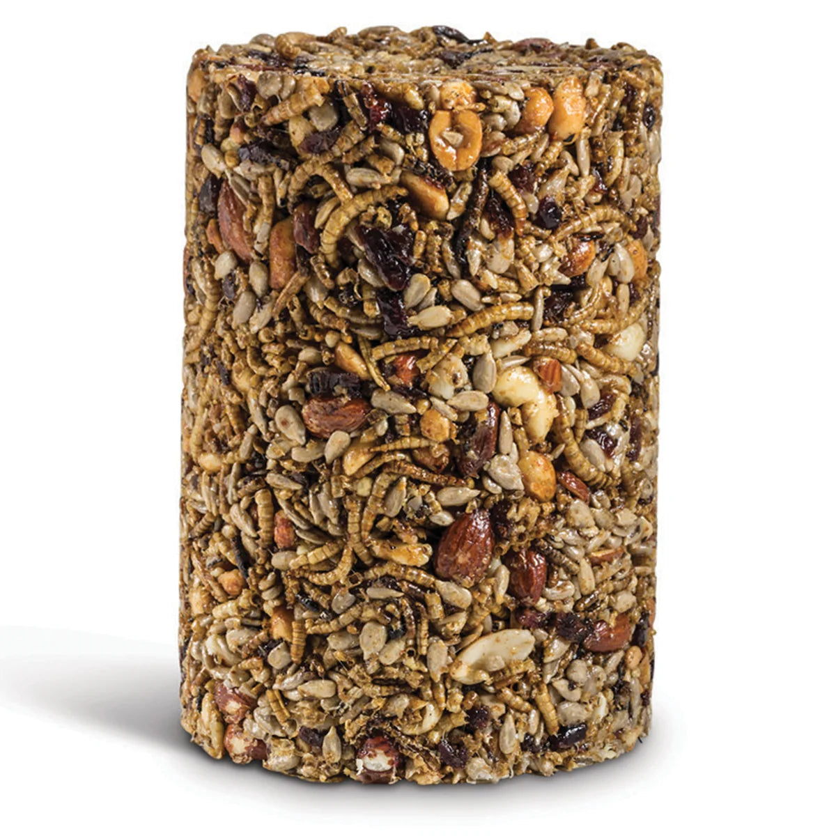 Mealworm Banquet Classic Seed Log, Jumbo, features a solid cylinder of suet with mealworms, nuts, and cranberries, ideal for attracting diverse birds to your yard.