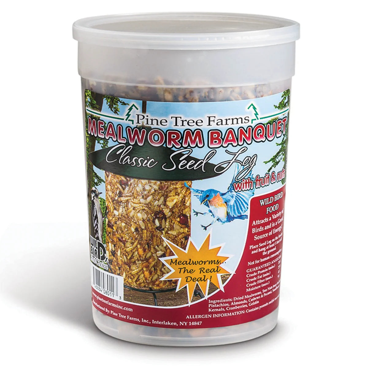Mealworm Banquet Classic Seed Log, Jumbo: A 72 oz. wild-bird food log with dried mealworms, seeds, fruit, and nuts for attracting diverse backyard birds.