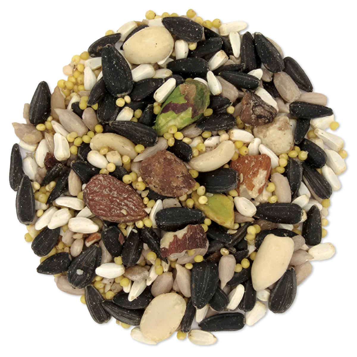 Duncraft All Season Blend Wild Bird Seed, 5-lb bag featuring a mix of nuts, seeds, and dried fruits for attracting diverse birds.