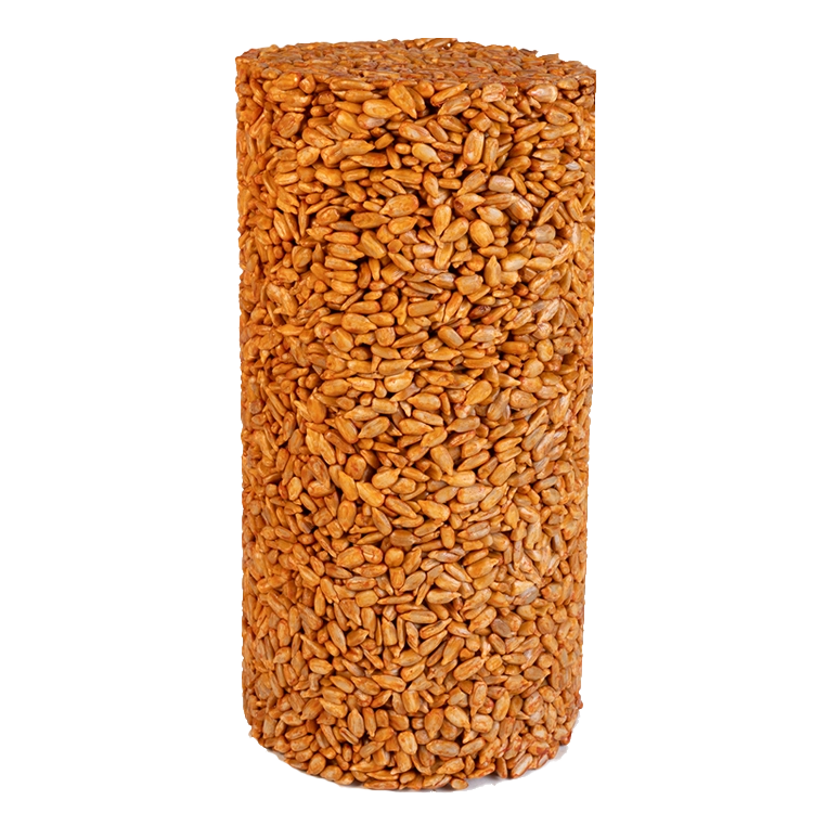 Sizzling Hearts Seed Cylinder Small, a large container of sunflower seeds, ideal for attracting birds and deterring squirrels with its capsaicin-infused, mess-free design.