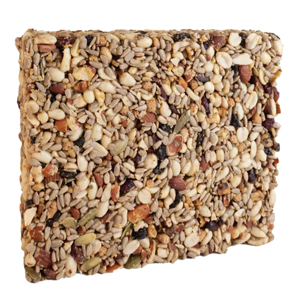 Duncraft Hi-Energy Woodpecker Seed Cake, a square block of compressed sunflower seeds, peanuts, and mixed nuts, ideal for woodpecker feeding.