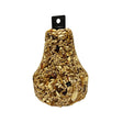 Duncraft Nuts and Bugs Seed Bell, shaped like a bell, made from sunflower seeds, tree nuts, and mealworms, designed to attract and nourish wild birds.