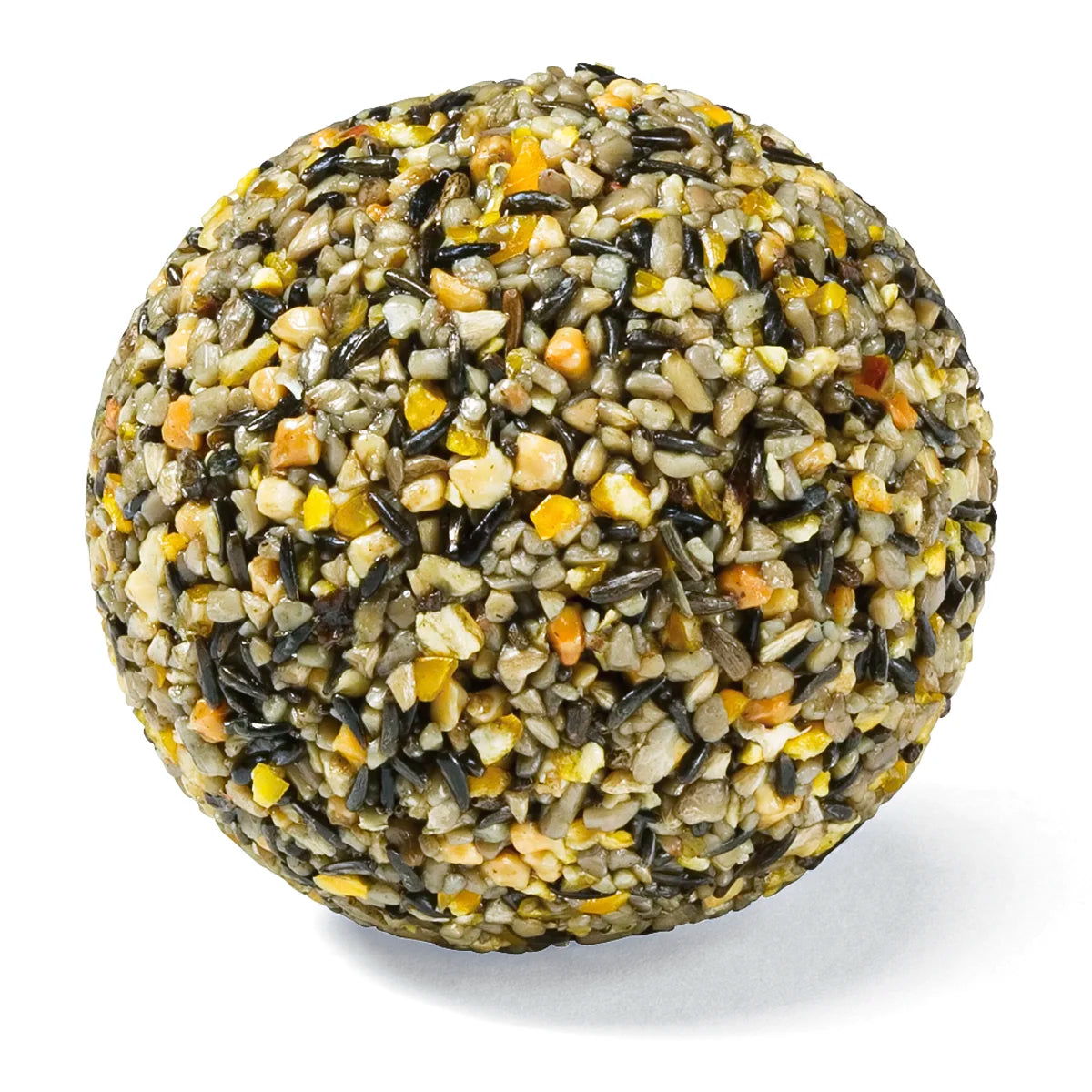 Duncraft Super No-Waste Wild Bird Seed Balls, featuring a compact, colorful mixture of grains, designed for easy use in feeders, promoting mess-free bird feeding.