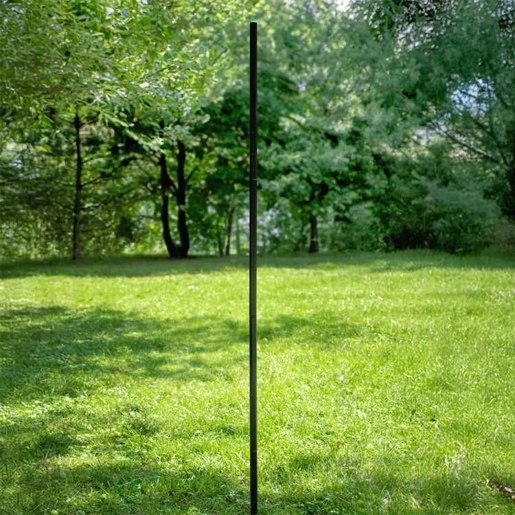 Brome BirdsUP® Single Pole Kit: A sturdy pole with a bird feeder, ready for customizable bird feeding accessories. Includes ground screw, torque bar, and more. Shown on a green backyard background.