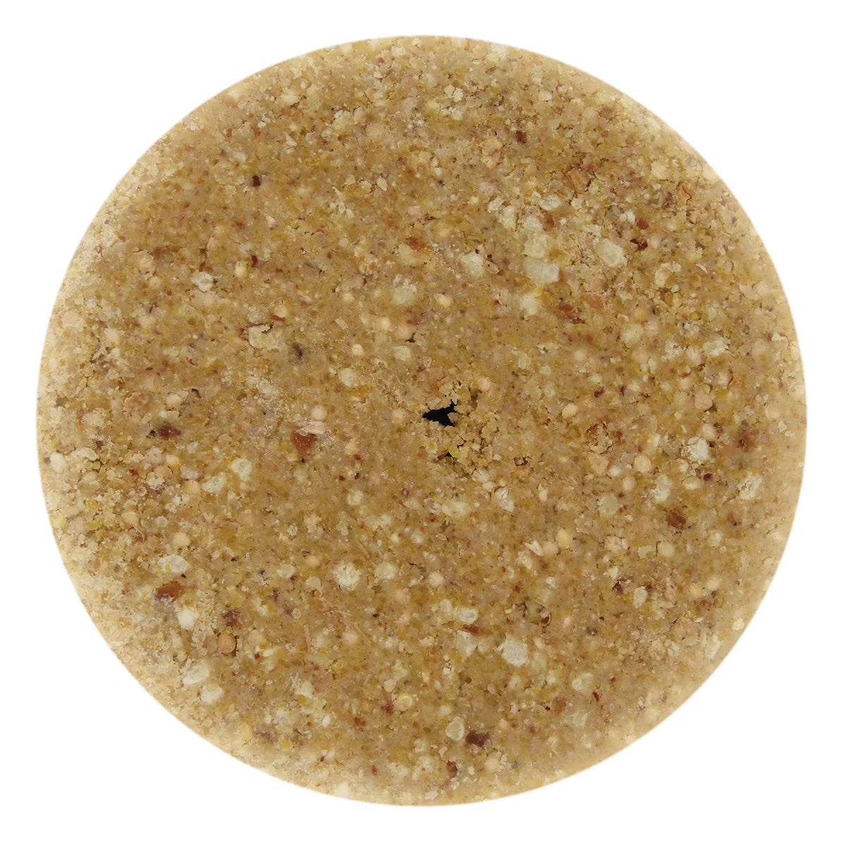 Peanut Delight Suet Stak'em, Set of 6, features a circular wafer of compressed grains and nuts, designed to attract birds with its energy-packed, no-melt recipe.