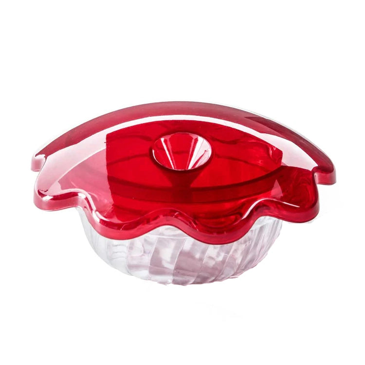 Clear container with a red lid on a white background