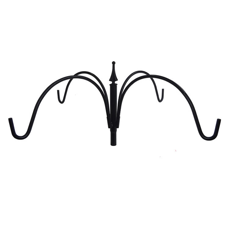 4 Arm Pole Topper sketch showing a black metal hook with curved ends, designed for light-duty use, holding tube feeders with a 13.5 reach.