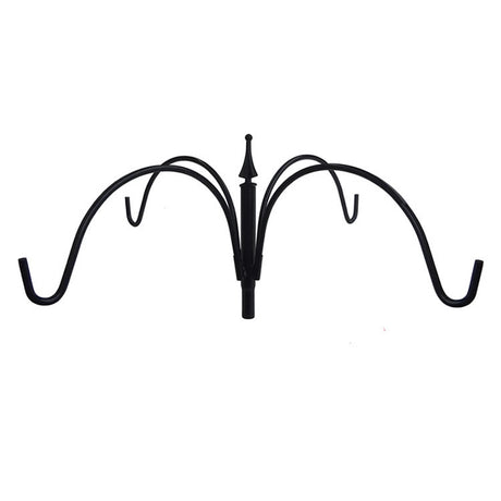 4 Arm Pole Topper sketch showing a black metal hook with curved ends, designed for light-duty use, holding tube feeders with a 13.5 reach.