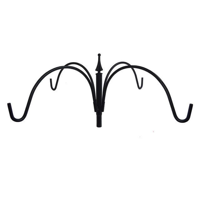 4 Arm Pole Topper sketch showing a black metal hook with curved ends, designed for light-duty use, holding tube feeders with a 13.5 reach.