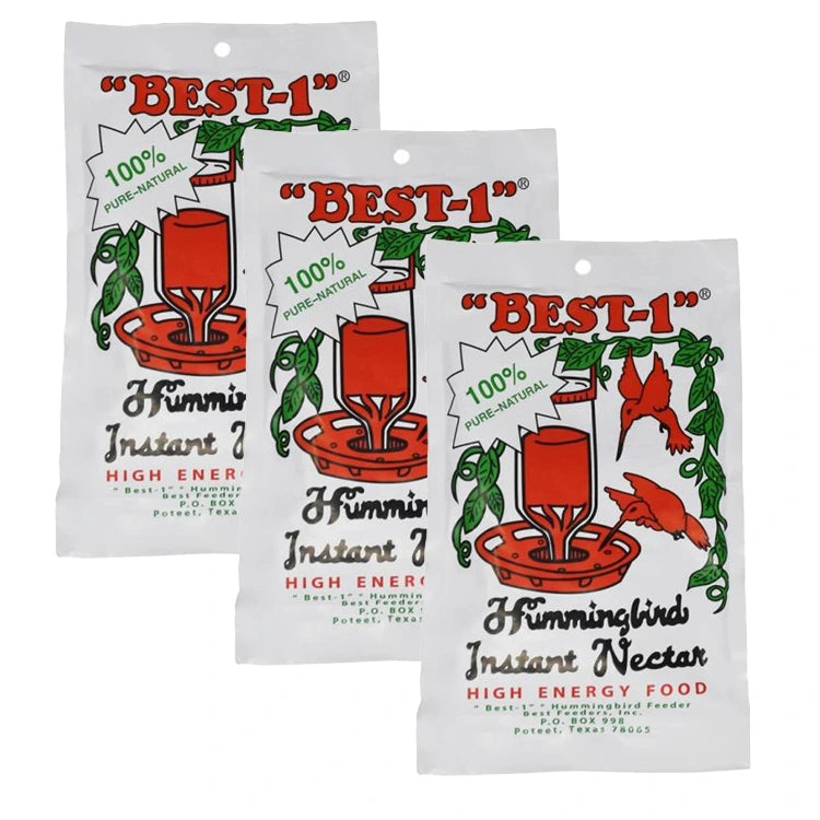 Best-1 Hummingbird Nectar Packets, Set of 3, featuring powdered, all-natural nectar mix for hummingbird feeders, easy to prepare with water, makes 32 oz. per packet.