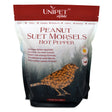 Unipet Wild Bird Hot Pepper Peanut Suet Morsels, 3 lb bag, no-melt, high-energy snack, deters squirrels, attracts diverse birds, convenient resealable packaging.