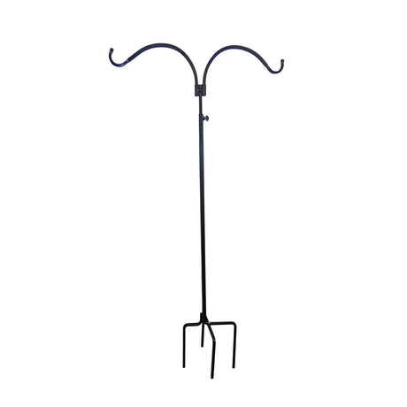 Adjustable Double Hanger with a sturdy black metal stand, featuring two hooks and adjustable height, ideal for hanging bird feeders.