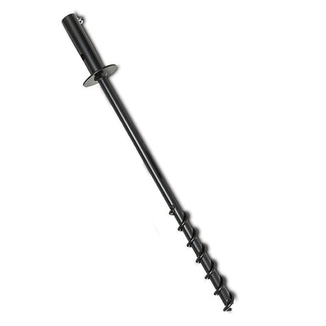 Twister Ground Socket: Long black metal rod made from powder-coated steel, designed for stable pole-mounting bird feeders and houses, easily twisted into soil.