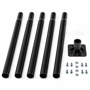 Duncraft sectional pole showing five tubular sections of the pole with the flat adapter and hardware. 