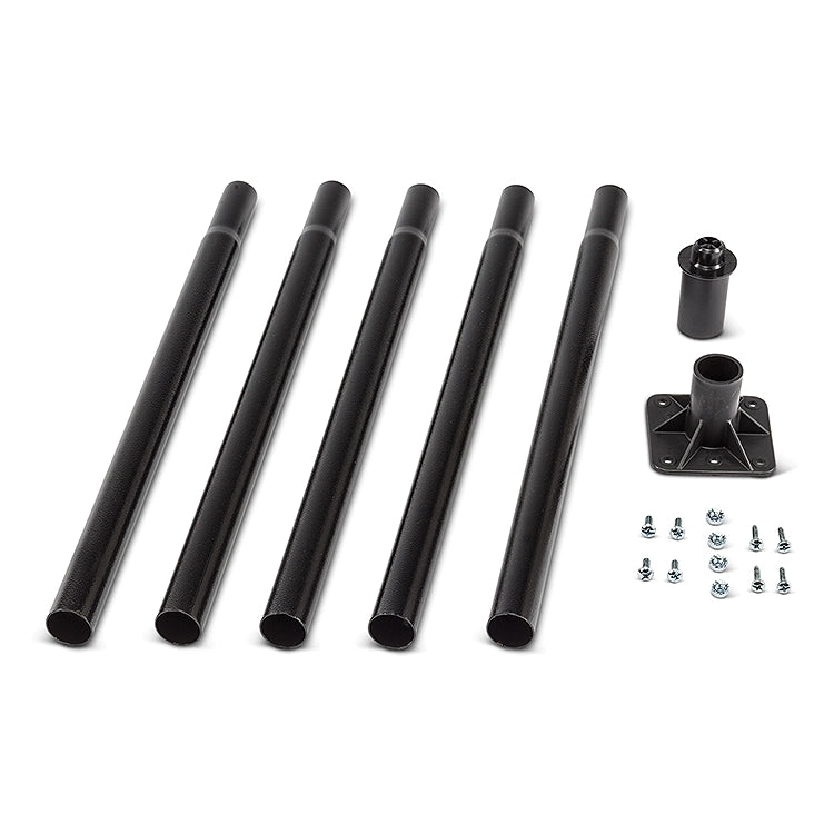 Universal 72 Sectional Pole Kit, featuring black metal poles, screws, and mounting options for birdhouses or feeders. Includes tapered ends for easy assembly.