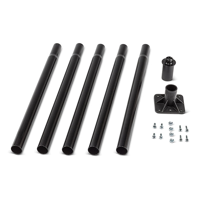 Universal 72 Sectional Pole Kit, featuring black metal poles, screws, and mounting options for birdhouses or feeders. Includes tapered ends for easy assembly.