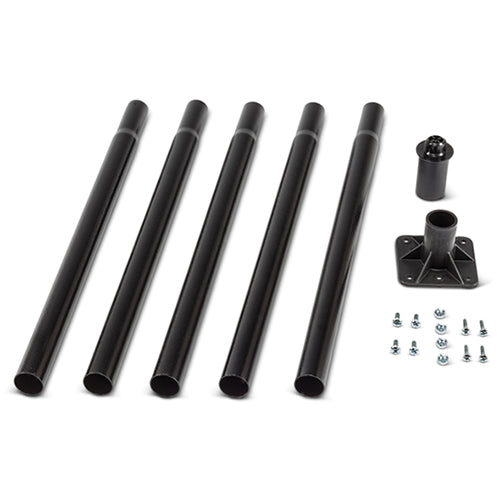 Universal 72 Sectional Pole Kit, featuring black metal poles, screws, and mounting options for birdhouses or feeders. Includes tapered ends for easy assembly.