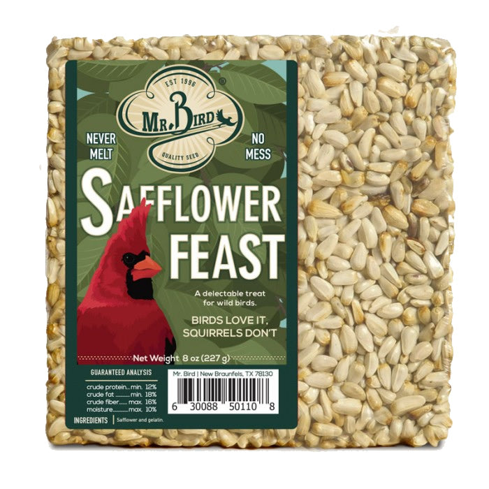 Safflower Feast Block Small, Set of 3: Square package of safflower seed cakes, ideal for attracting cardinals, fits any platform or suet feeder, no-mess, made in the USA.