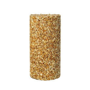 Golden Safflower Seed Log, Regular: A cylindrical bird seed log made of 100% safflower seeds, ideal for cardinals and grosbeaks, fits any seed cylinder feeder.