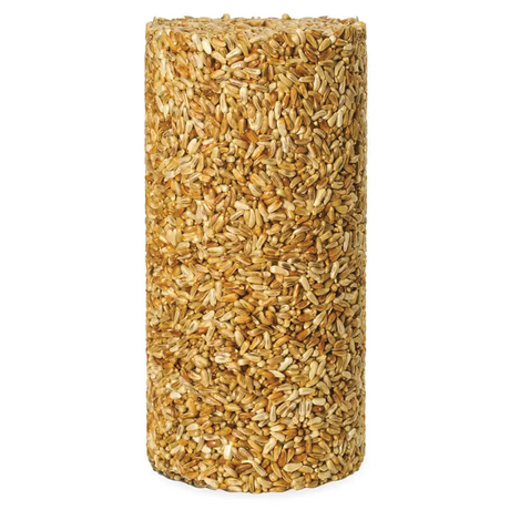 Golden Safflower Seed Log, Regular: A solid cylinder of compressed safflower seeds for wild birds, featuring a center hole for easy feeder placement, discouraging squirrels.