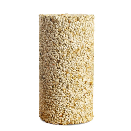 Safflower Feast Cylinder Small – a cylindrical block of white safflower seeds, ideal for bird feeders, deters squirrels, 4 x 4 x 7-3/4 inches.