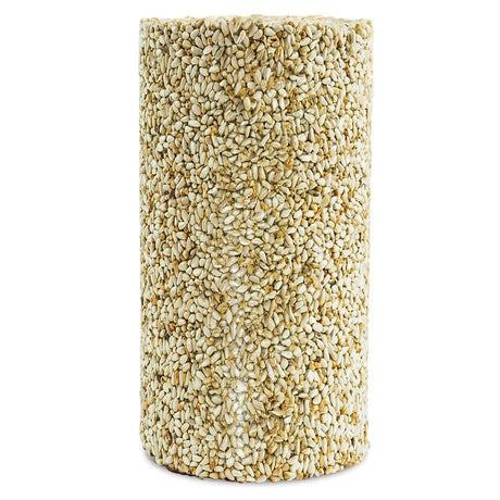 Safflower Feast Cylinder Small: A solid cylinder of compressed safflower seeds, designed as bird feed. Ideal for attracting cardinals and finches while deterring squirrels.