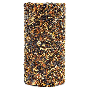 Wild Bird Feast Cylinder Small: Compressed birdseed log, 4 diameter, 7.75 tall, fits tube feeders. Packed with seeds like pecans and sunflower for attracting diverse birds.