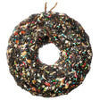 Le Petit Mini Seed Wreath: A bird-feed ring with compressed seeds and nuts, hung by twine, perfect for attracting various birds year-round.
