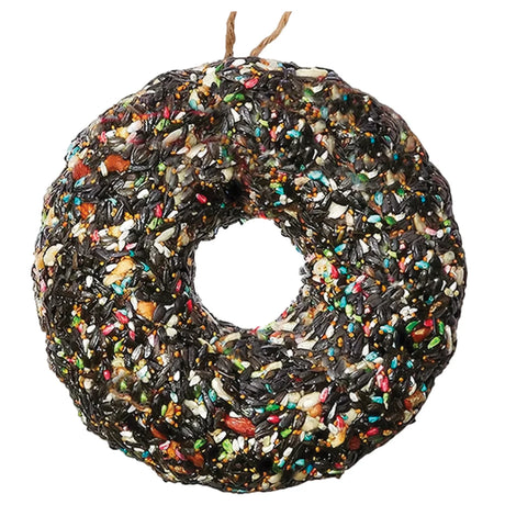 Le Petit Mini Seed Wreath: A bird-feed ring with compressed seeds and nuts, hung by twine, perfect for attracting various birds year-round.