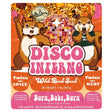 Mr. Bird’s Disco Inferno Large Cake label featuring dancing squirrels, disco ball, and spicy warnings for bird-only seed. Suitable for NeatFeeder XL or platform feeders.