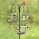 All-In-One Feeding Station with birds using feeders and bath, featuring multiple feeding areas and a sturdy pole for easy ground staking.