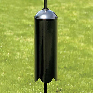 Squirrel-Proof Bird Feeding Station with three-arm pole, tilt top baffles, and squirrel baffle, offering a clear view of birds, easy assembly, and stability.