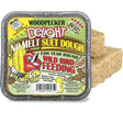 Woodpecker Delight Suet Cakes in a labeled plastic container, ideal for attracting woodpeckers. Available in sets of 4 or 12, featuring no-melt suet dough.