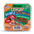 Orange Delight Suet Cakes in a plastic container featuring a bird illustration, designed for attracting fruit-eating birds like orioles; available in sets of 4 or 12.