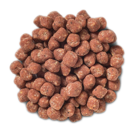 Berry Suet Nuggets, Set of 3, shown as brown, round food pellets, ideal for feeding birds, made with corn, peanuts, beef suet, oats, and berries.