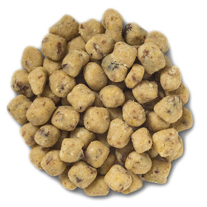 Bluebird Suet Nuggets, Set of 3, showcasing a pile of mixed suet protein nuggets for bird feeding, featuring corn, peanuts, oats, and raisins.