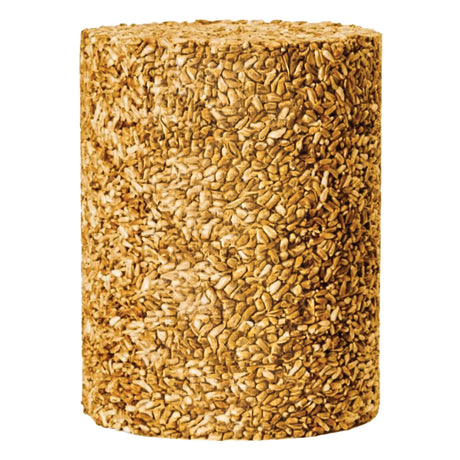 Golden Safflower Seed Log, Jumbo: A solid cylinder of compressed seeds designed to deter squirrels, ideal for cardinals and grosbeaks with a center hole for easy feeding.